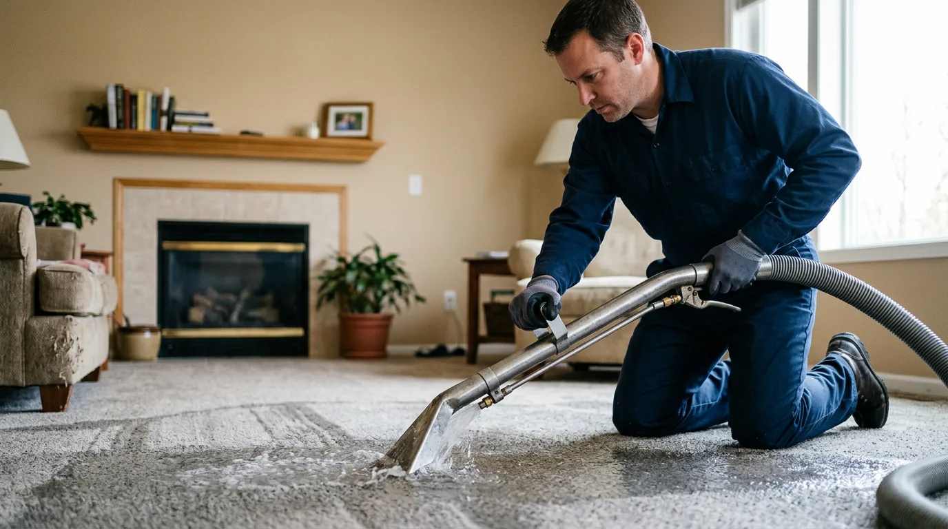 Water damage restoration technician working near Armington, IL